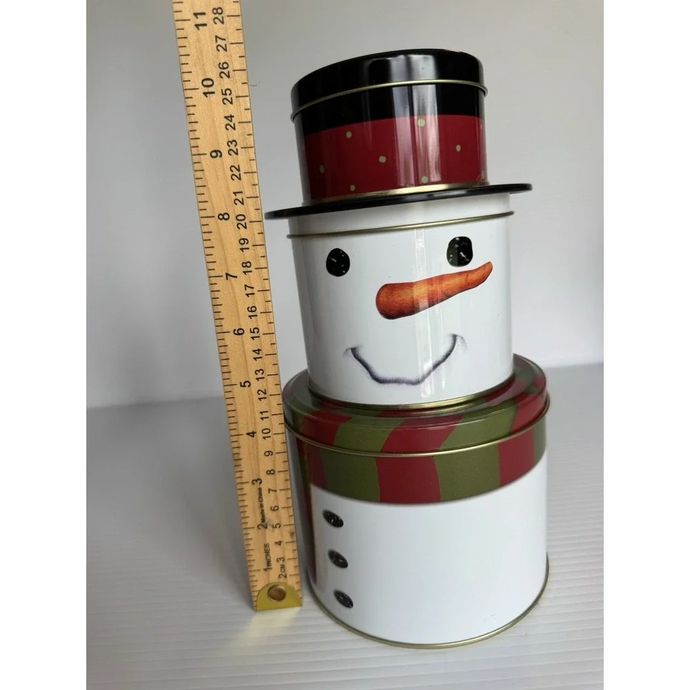 Seasonal Packaging Snowman Tiered Tin Container Christmas Holiday Decoration NWT